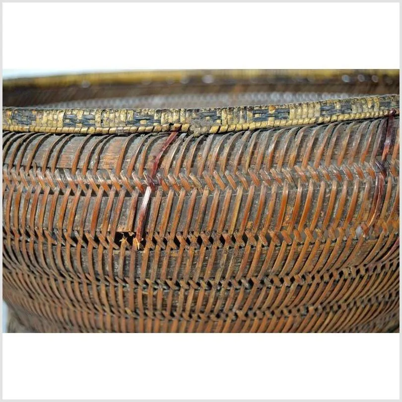 Handwoven Cane and Bamboo Grain Basket from 19th Century