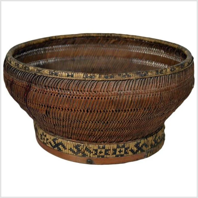 Handwoven Cane and Bamboo Grain Basket from 19th Century