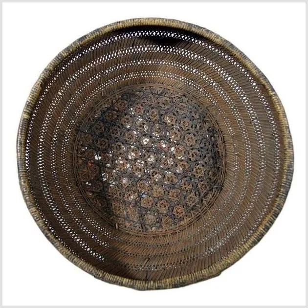 Handwoven Cane and Bamboo Grain Basket from 19th Century