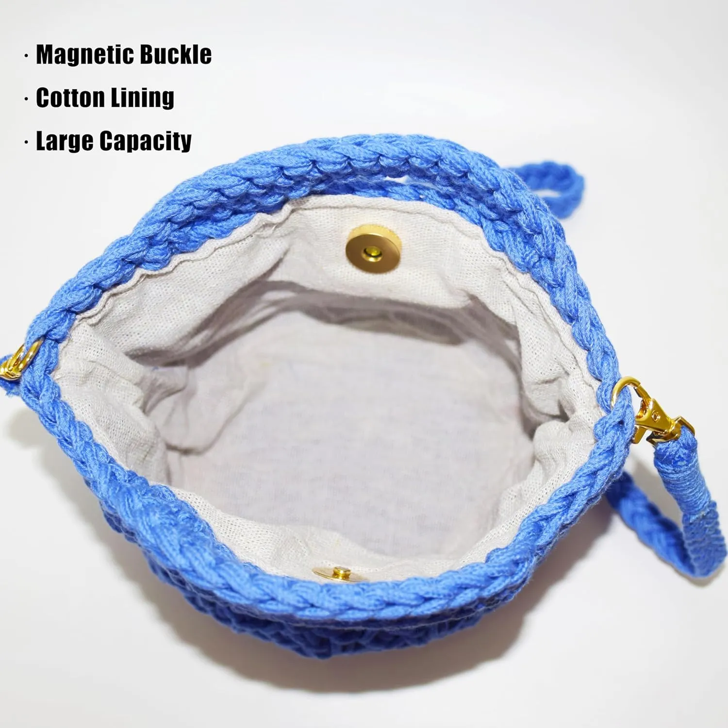 Handwoven Crossbody Handbag Summer Beach Bucket bag Cotton Crochet Shoulder Bag Basket Purse for Women