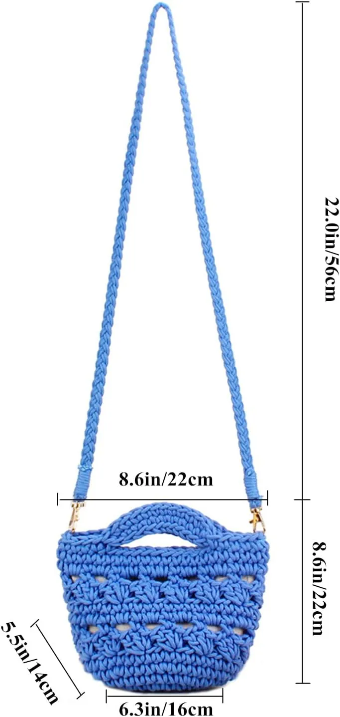 Handwoven Crossbody Handbag Summer Beach Bucket bag Cotton Crochet Shoulder Bag Basket Purse for Women