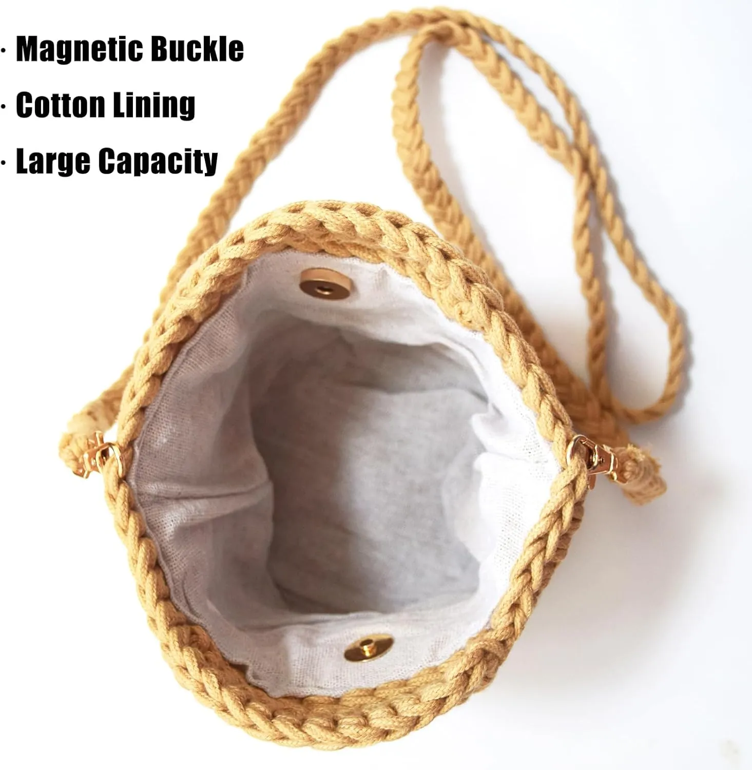 Handwoven Crossbody Handbag Summer Beach Bucket bag Cotton Crochet Shoulder Bag Basket Purse for Women