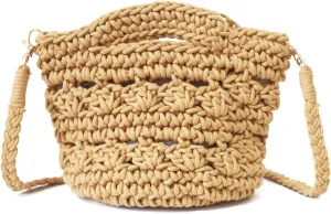 Handwoven Crossbody Handbag Summer Beach Bucket bag Cotton Crochet Shoulder Bag Basket Purse for Women