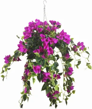 Hanging Wicker Basket Artificial Lobular Bougainvillea Flowers for Balcony Gallery Decoration
