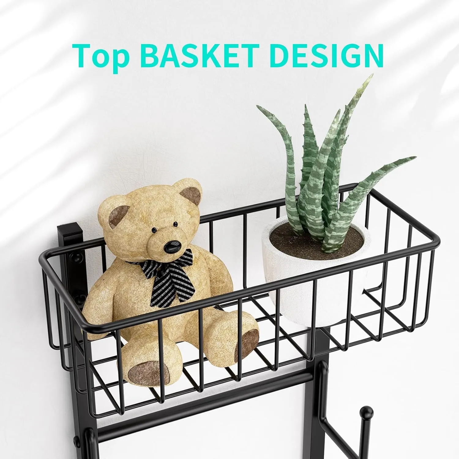 HapiRm Over Door Hat Rack - 2 Packs Wall Mounted Hat Holder with 6 Hooks and Metal Basket Design, Baseball Cap Organizer Storage Up to 32 Caps for Door, Bedroom, Closet, Black