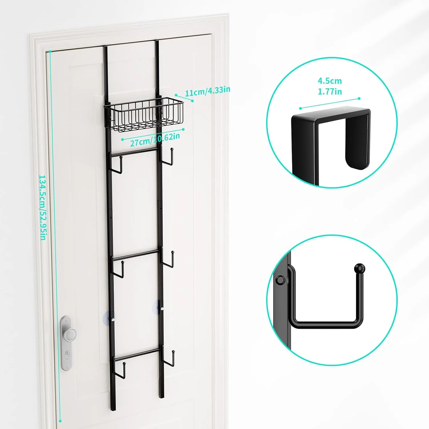HapiRm Over Door Hat Rack - 2 Packs Wall Mounted Hat Holder with 6 Hooks and Metal Basket Design, Baseball Cap Organizer Storage Up to 32 Caps for Door, Bedroom, Closet, Black