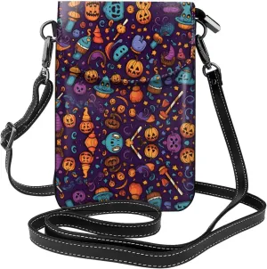 happy-halloween-day-trick-or-treat Prints Leather Crossbody Flap Phone Bag - Versatile Gift for Women Walking, Camping, Shopping, and Travel