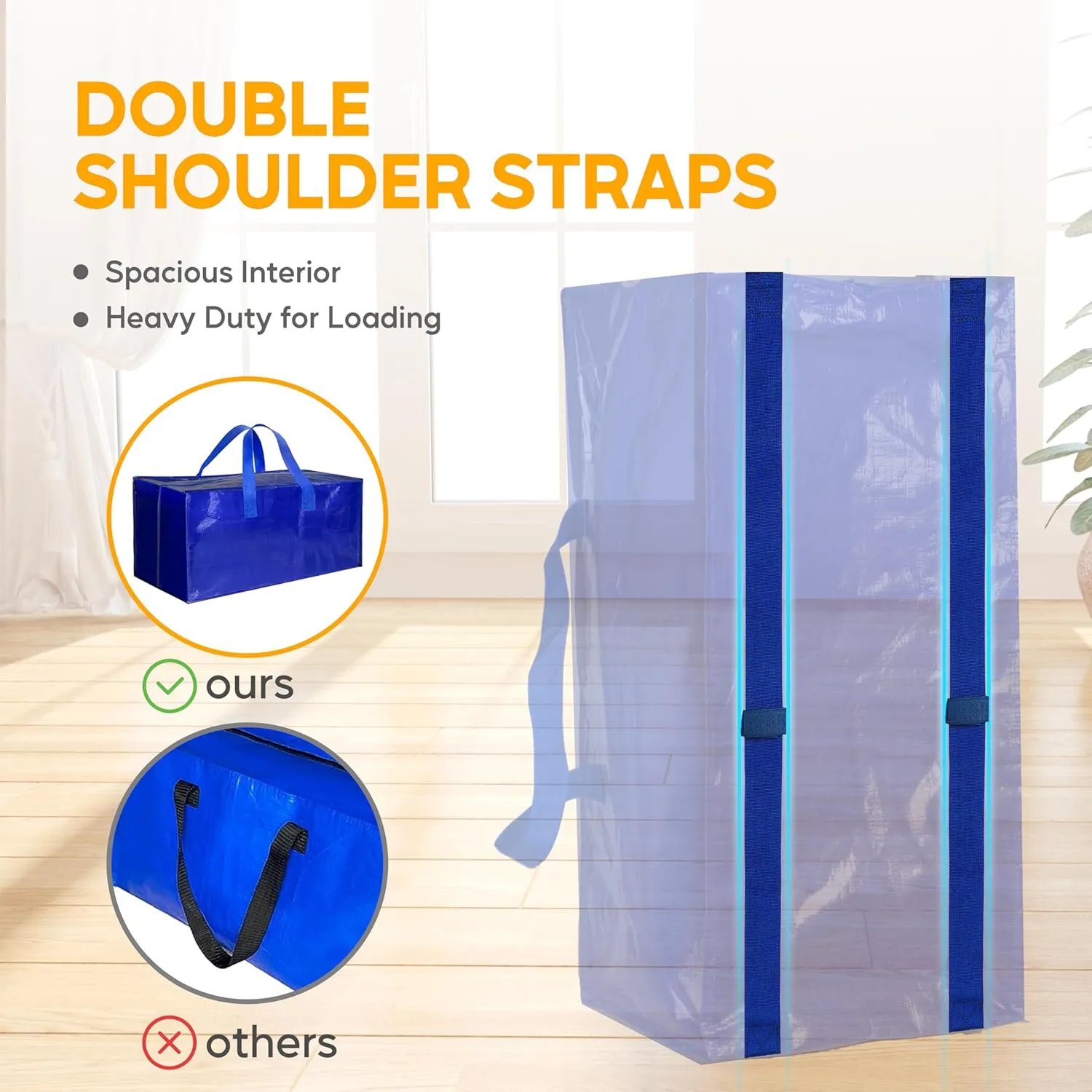 HealSmart 4 Pack Extra Large Moving Bags with Zippers & Carrying Handles, Heavy-Duty Storage Tote Moving Boxes for Dorm Room Essentials Storage Bags, Blue