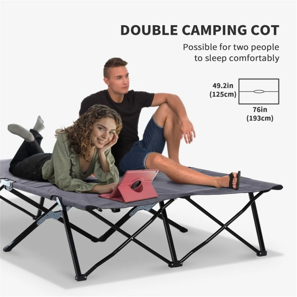 Heavy Duty Folding Camping Cot - 300 lbs Capacity, Portable Compact Cot with Carry Bag, 15" Elevated for Outdoor, Camping, Hiking - Gray