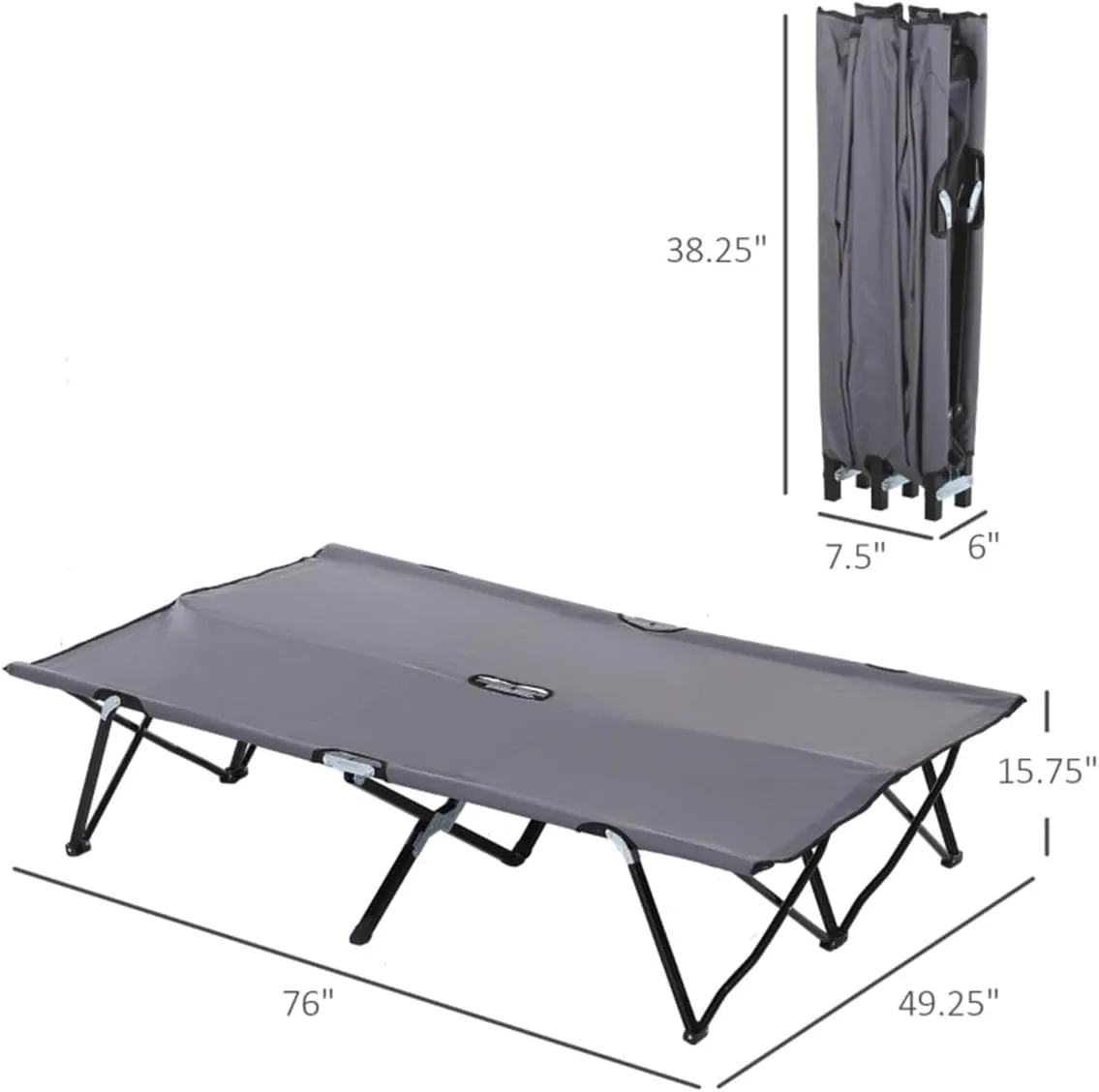 Heavy Duty Folding Camping Cot - 300 lbs Capacity, Portable Compact Cot with Carry Bag, 15" Elevated for Outdoor, Camping, Hiking - Gray