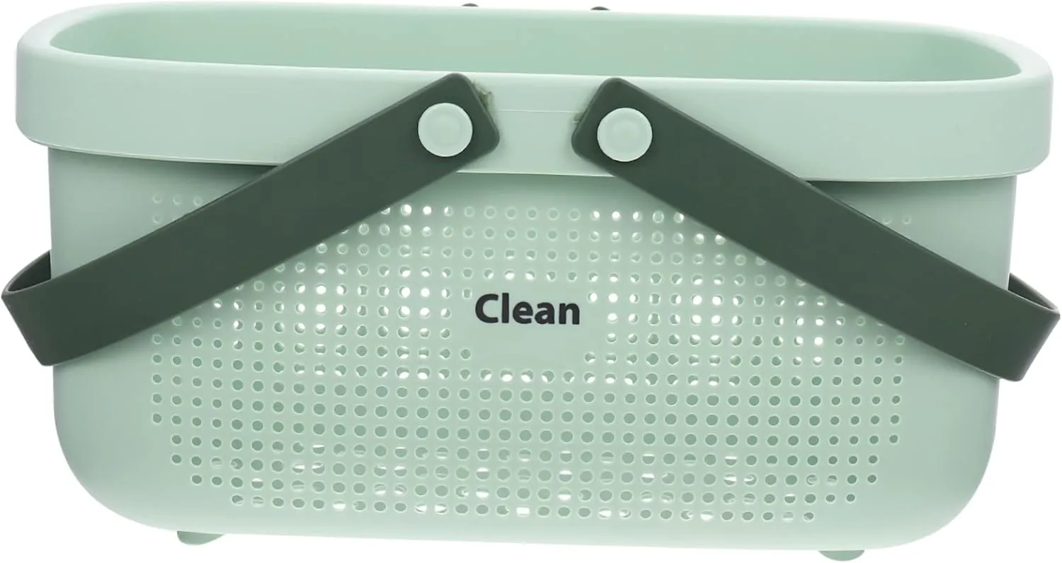 Hemoton Bathhouse Organizer Drainer Basket Handle Portable Shower for Toiletries Green