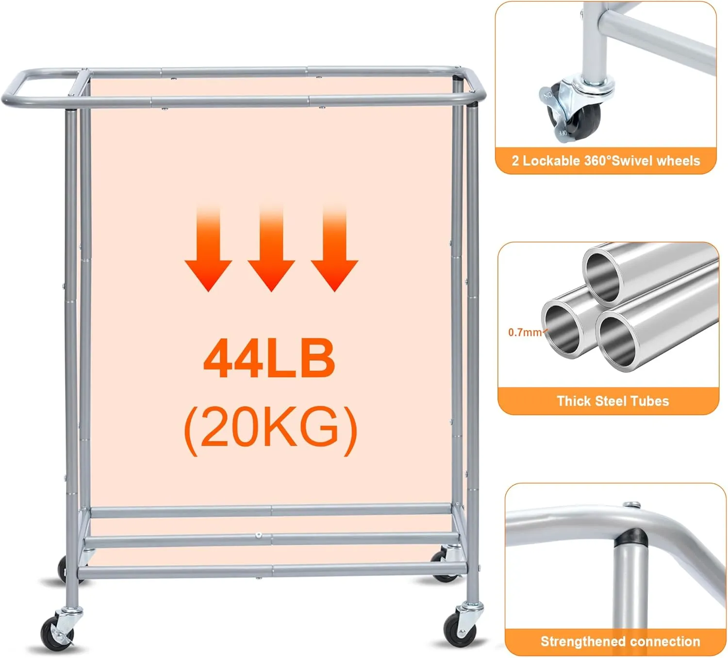 Heybly Laundry Basket,2 x 18.5 Gal Laundry Separator Hamper with Heavy Duty Rolling Wheels, Divider Sorter with Removable Bags, Dirty Clothes Storage, 29.1 x 15.4 x 33.1 Inches HLH021P02