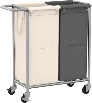 Heybly Laundry Basket,2 x 18.5 Gal Laundry Separator Hamper with Heavy Duty Rolling Wheels, Divider Sorter with Removable Bags, Dirty Clothes Storage, 29.1 x 15.4 x 33.1 Inches HLH021P02