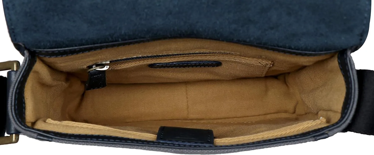 Hidesign Aiden Genuine Leather and Canvas Mini Crossbody Men/Women Messenger Bag/Travel Bag / 10.5" iPad Bag, Gray