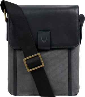 Hidesign Aiden Genuine Leather and Canvas Mini Crossbody Men/Women Messenger Bag/Travel Bag / 10.5" iPad Bag, Gray