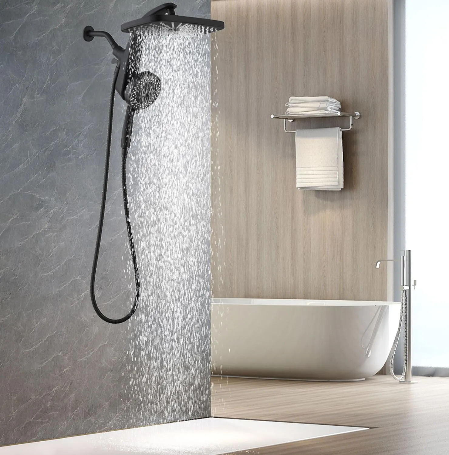 High Pressure Rain Shower Head: Upgrade Shower Heads with Handheld Spray Combo with Fixed Showerhead and 10 Sprays Handheld Shower Head, Detachable Showerheads Built-in Magnetic Docking and Power Jets