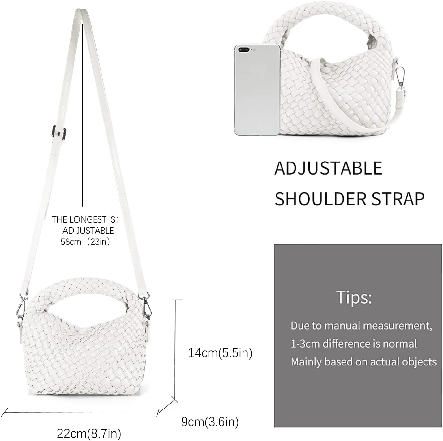 Hnycinj Hand Woven Crossbody Tote Bag for Women Small Handbag Vegan Leather Shoulderbag Lightweight Cute Purse Top Handle Bag