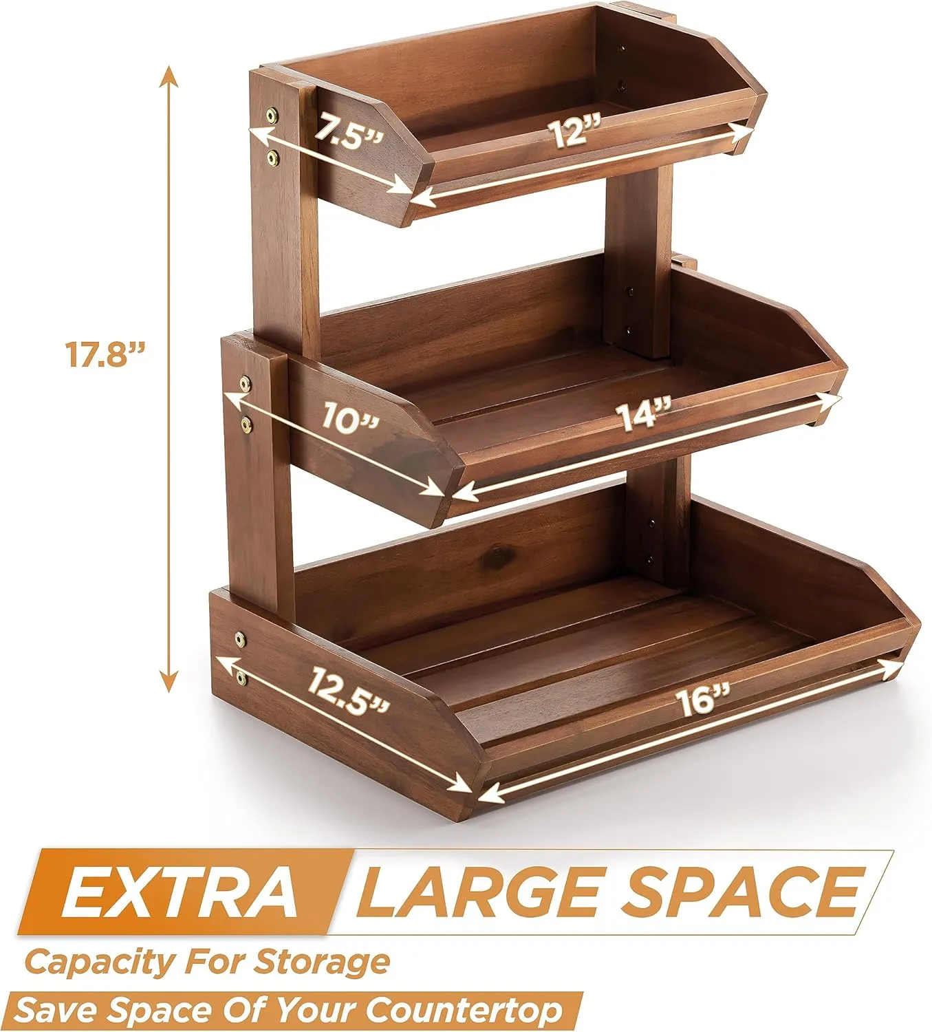 HOLANA Acacia Wood Fruit Basket - 3-Tier Fruit Bowl for Kitchen Counter , Extra Large 16x12.5x18 in , Fruteros Para Cocina , Fruit and Vegetable Storage (3 Tier)