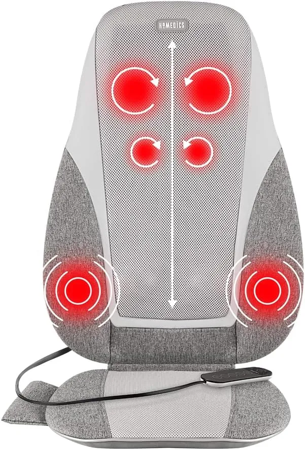 Homedics Shiatsu   Kneading & Vibration Massage Cushion with Heat, Deep Kneading, Handheld Remote, Lumbar Vibration Waves, 3 Massage Zones, Upper, Lower, Full Back, Fits Most Chairs, Premium Fabric