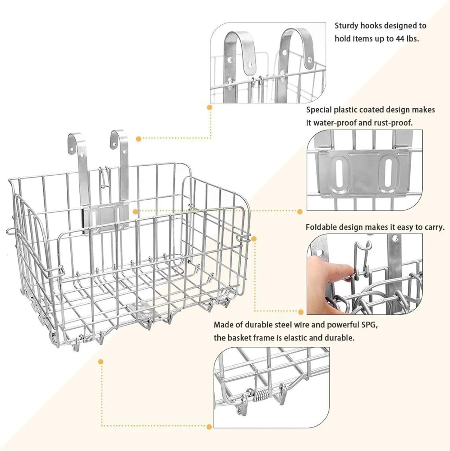 HOMEE Folding Rear Bike Basket Wire Mesh Fold-Up Detchable Front Bag Rear Hanging Bike Basket Bicycle Bag Cargo Rack for Mountain Bike Accessories Bike Frame Basket 1 Pack