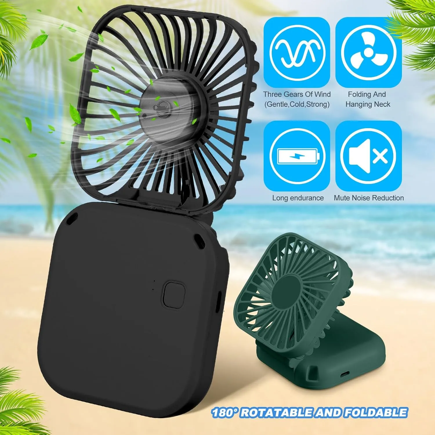 Hortsun 24 Pcs Necklace Fans Portable USB Rechargeable Battery 3 Speed Air Circulatory Handheld for Cooling Small Personal Hand Free Travel Office(Blue,Black,Green)