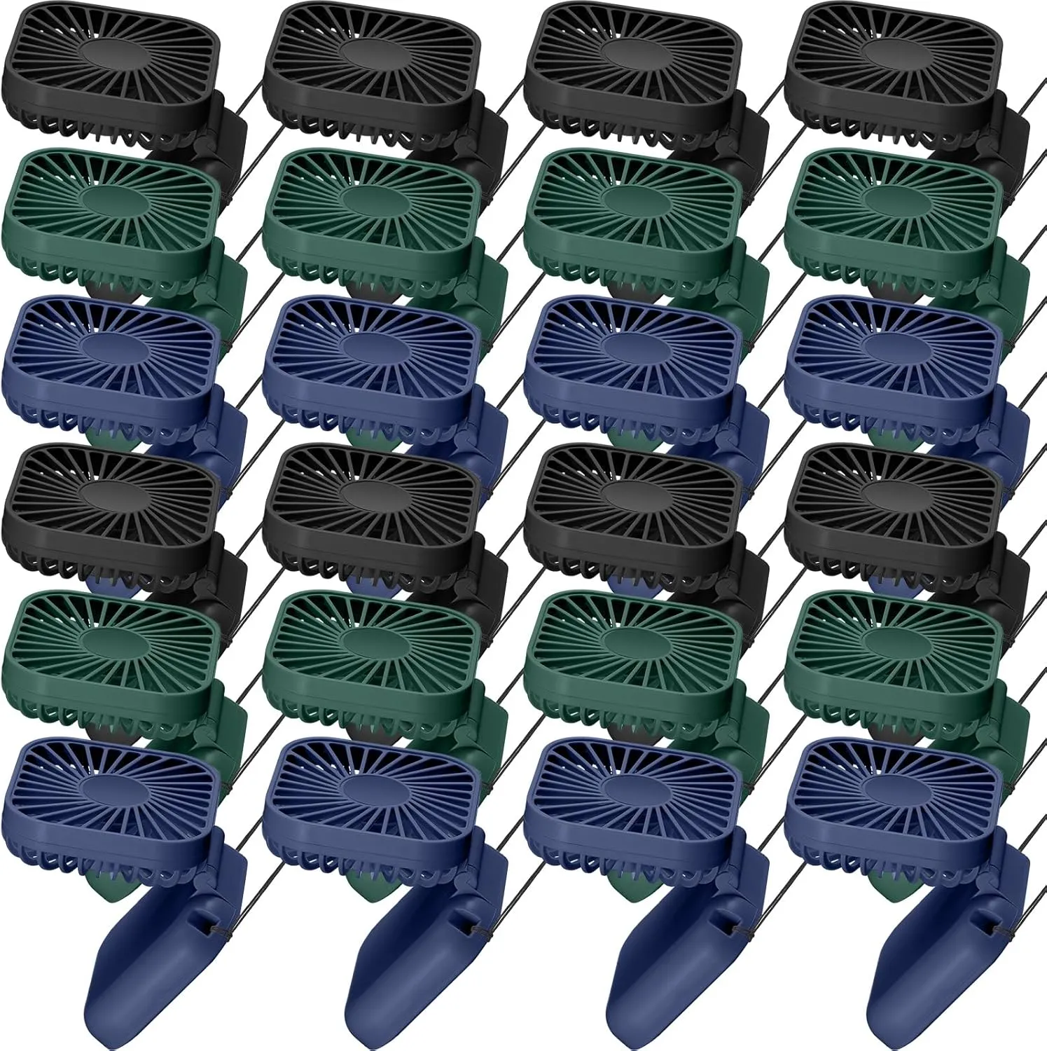 Hortsun 24 Pcs Necklace Fans Portable USB Rechargeable Battery 3 Speed Air Circulatory Handheld for Cooling Small Personal Hand Free Travel Office(Blue,Black,Green)