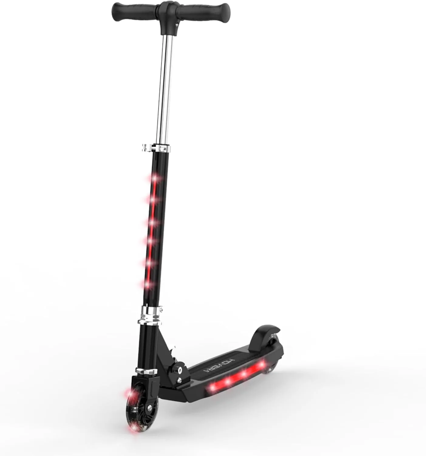 Hover-1 Lunar Kids Folding Kick Scooter with Color-Changing LED Light Up Wheels, Foot Brake, Adjustable Height Handle, and Light Weight Design