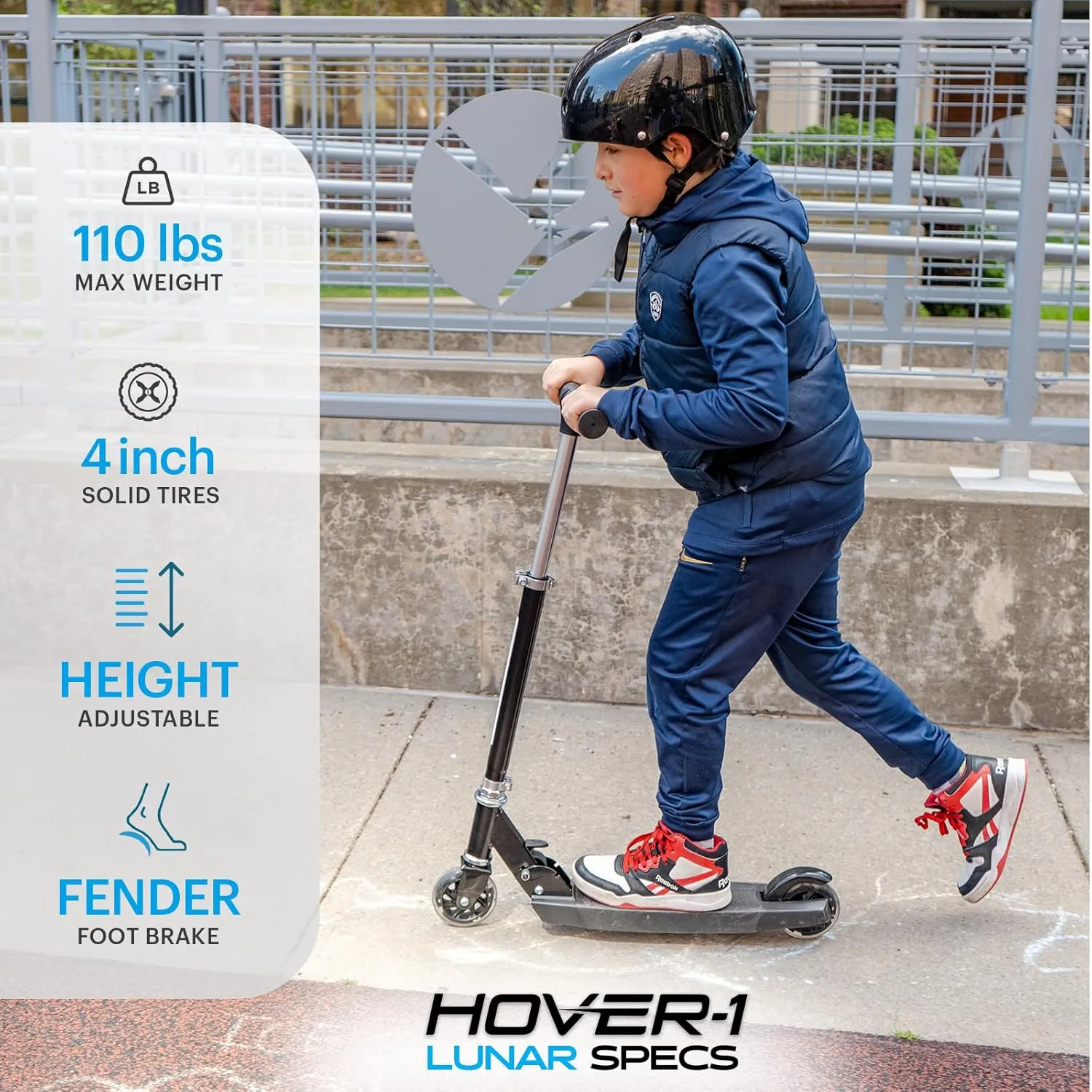 Hover-1 Lunar Kids Folding Kick Scooter with Color-Changing LED Light Up Wheels, Foot Brake, Adjustable Height Handle, and Light Weight Design