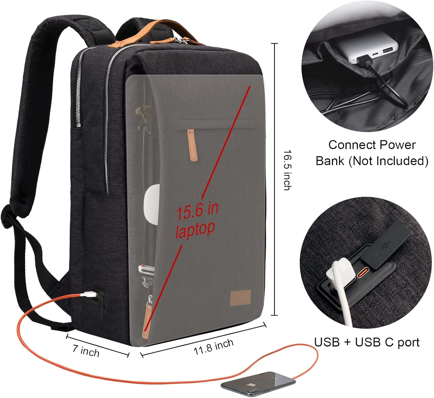 Hp hope Laptop Backpack for Women, 15.6 Inch Work Backpack with USB Port, Water Resistant Backpack for Travel, College, Commuter, Business