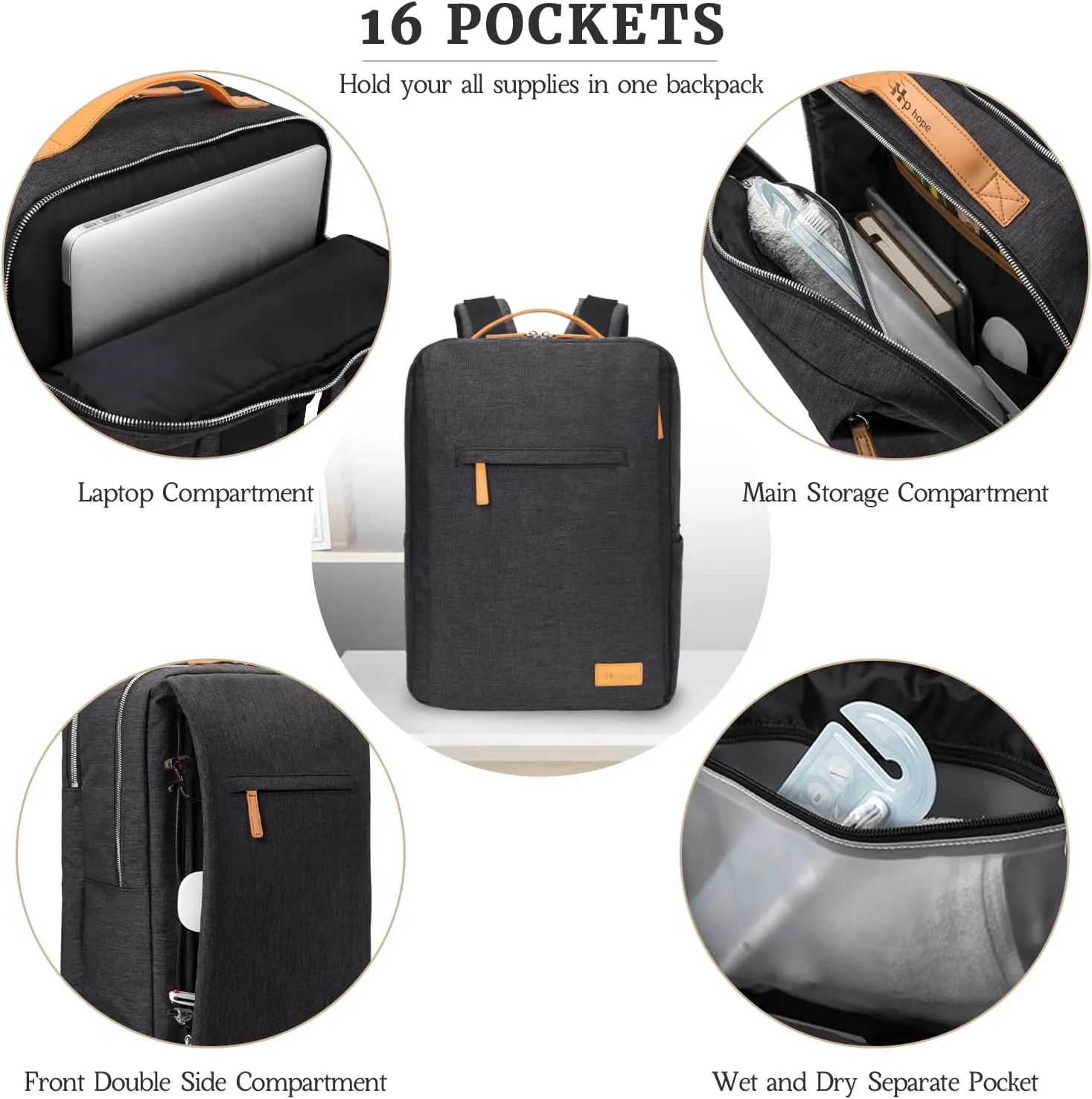 Hp hope Laptop Backpack for Women, 15.6 Inch Work Backpack with USB Port, Water Resistant Backpack for Travel, College, Commuter, Business