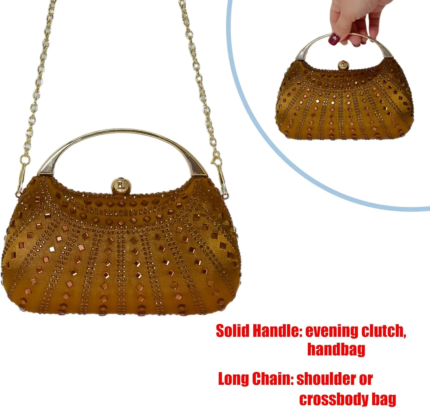 HUANG ZHUANG Elegant Crystal Clutch Rhinestone Handbags For Women Party Purse Wedding Prom Sparkly Bag