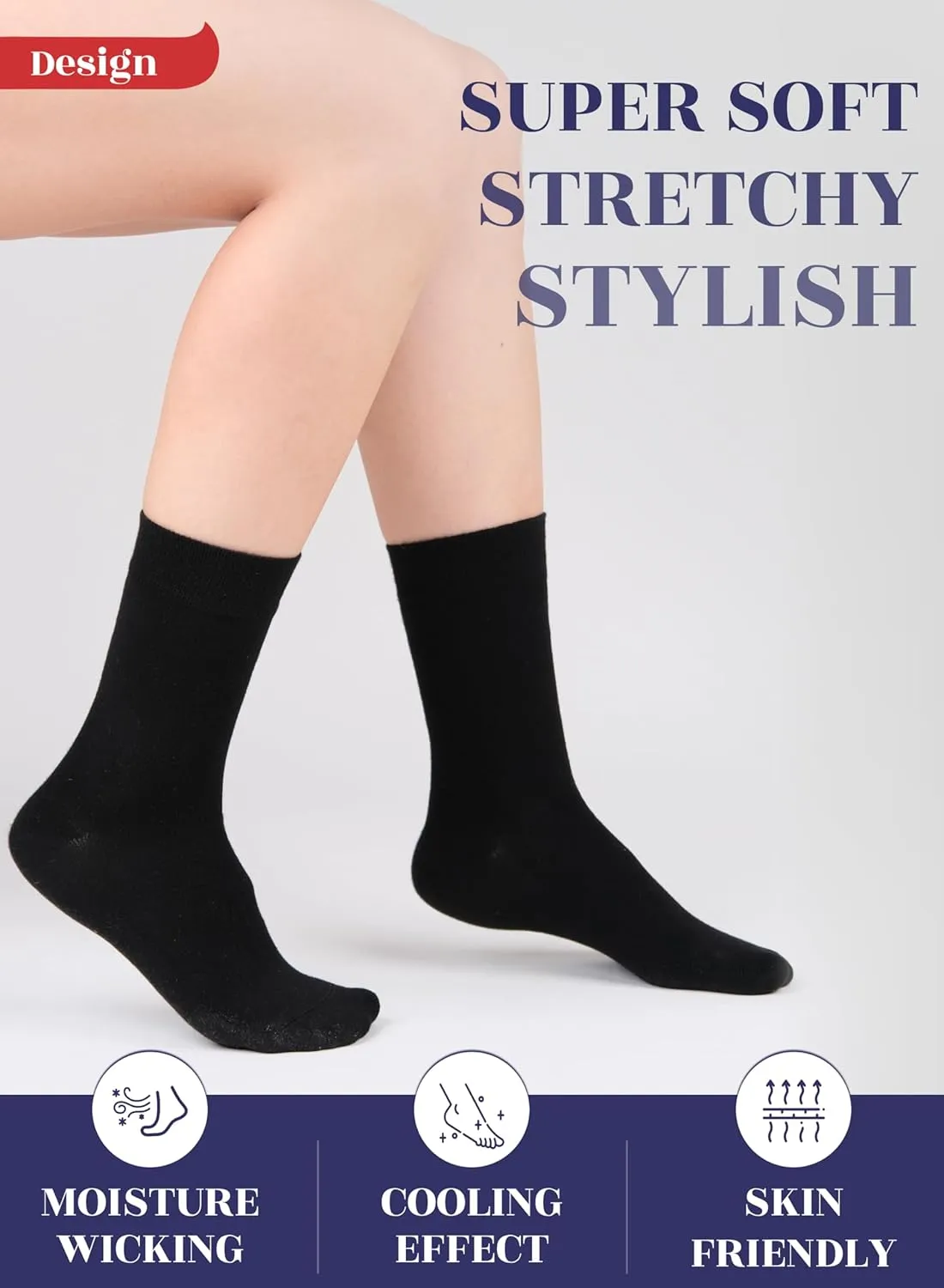 Hugh Ugoli Womens Bamboo Dress Socks, Extremely Soft, Thin, Crew Socks for Business Trouser Casual, Non-Binding, 3-6 Pairs