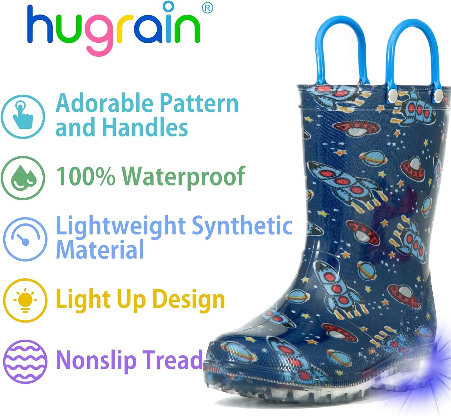 HugRain Light Up Rain Boots for Little Kids