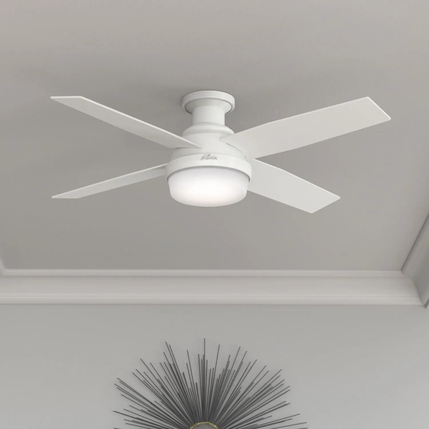 Hunter Fan Company 59242 Hunter 52" Dempsey Indoor Low Profile Ceiling Fan with Light, Fresh White Finish