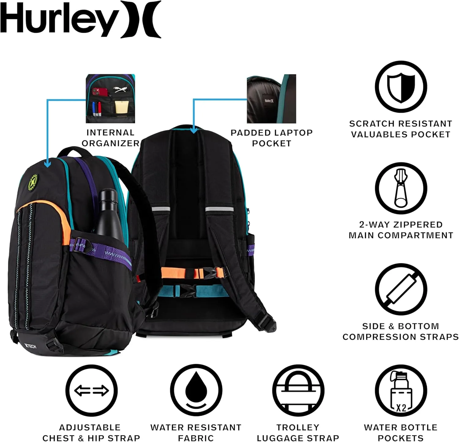 Hurley Men's Commuter Travel Backpack, Golden Doodle, One Size