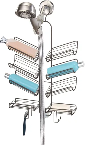 iDesign Verona Metal Hanging Bathroom Caddy for Handheld Shower Hose, Extra Space for Shampoo, Conditioner, Soap, Razors, Loofahs, Towels, 25" x 14" x 4", Bronze