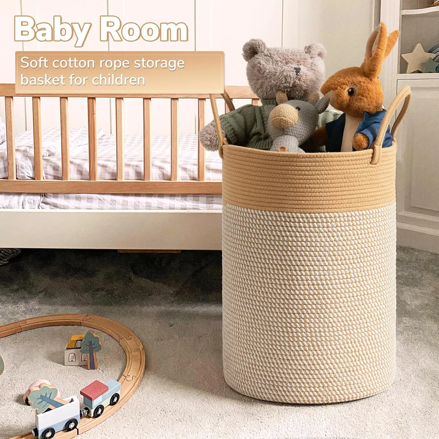 INDRESSME 60L Laundry Basket for Clothes, Blanket Storage, Toys - Woven Rope Hamper for Bedroom, 19.7 x 13.8 Inches
