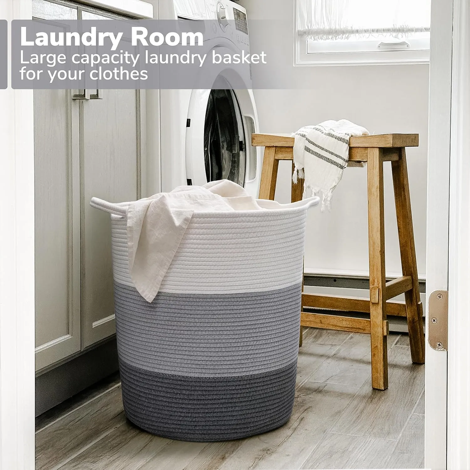 INDRESSME Tall Laundry Basket Woven Baby Hamper and Nursery Hamper, Cotton Rope Toy Baskets with 65L Capacity, Large Storage Baskets for Clothes, Blankets, Toys in Living Room, Bathroom, Bedroom