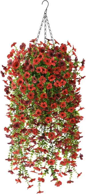 INQCMY Artificial Hanging Flower Baskets for Spring Outdoor Decoration Fake Plants UV Resistant Faux Silk Daisy with Eucalyptus Leaves Realistic Look for Home Porch Patio Yard Decor