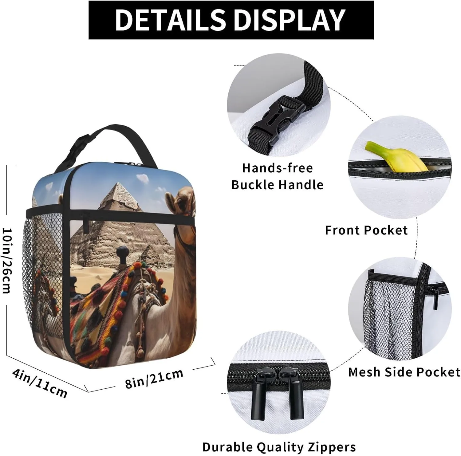 Insulated Lunch Bag for Men Women Reusable Lunch Box Pyramid Camel Lunchbox Leakproof Cooler Bags for Work Picnic