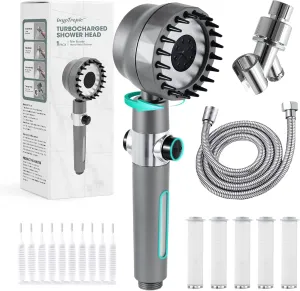 Ion Drops Shower Ead Filtered Showerhead, Handheld Turbo Shower Head, with Showerhead Filter - Pressure Boosting Shower Head, Adjustable Settings with Hose (Rotatable)