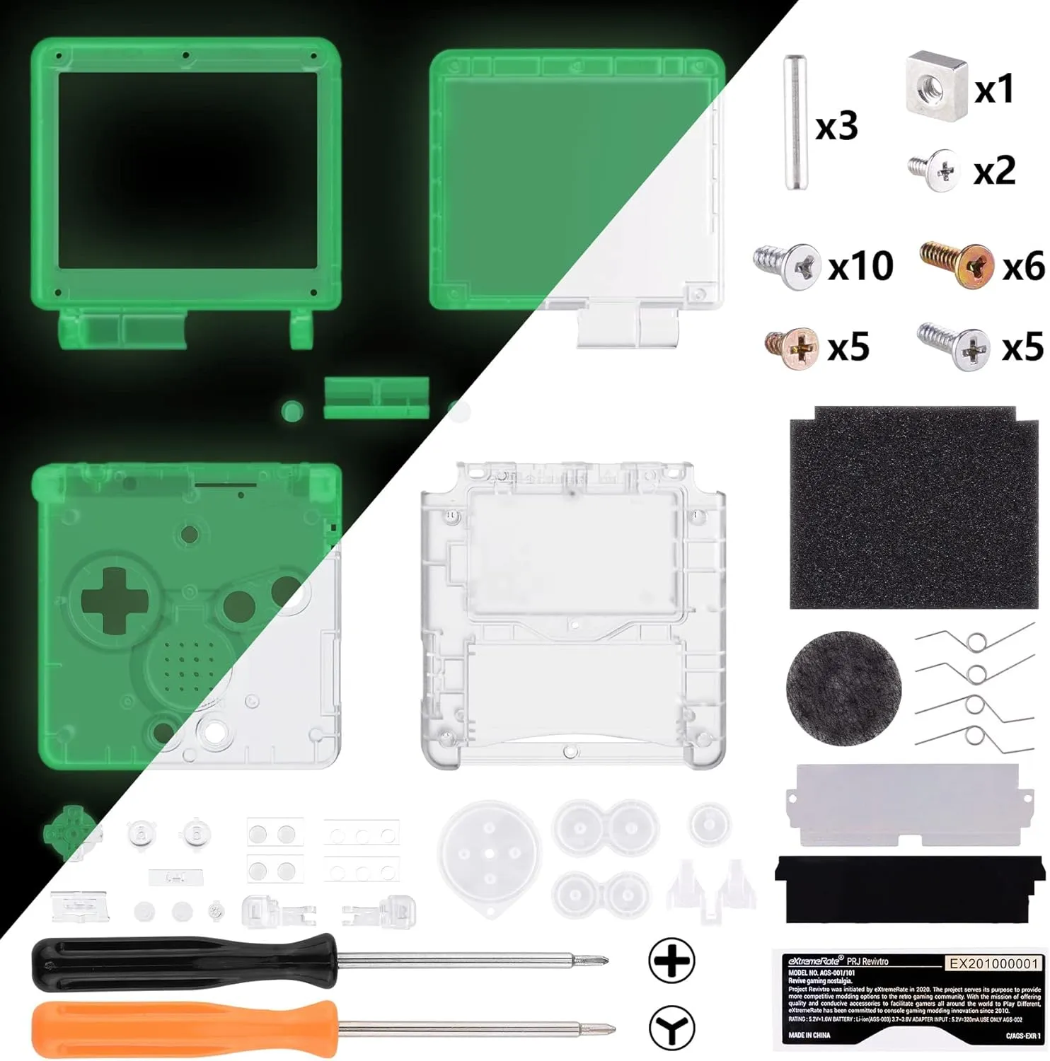 IPS Ready Upgraded eXtremeRate Glow in Dark - Green Custom Replacement Housing Shell for Gameboy Advance SP GBA SP – Compatible with Both IPS & Standard LCD – Console & Screen NOT Included