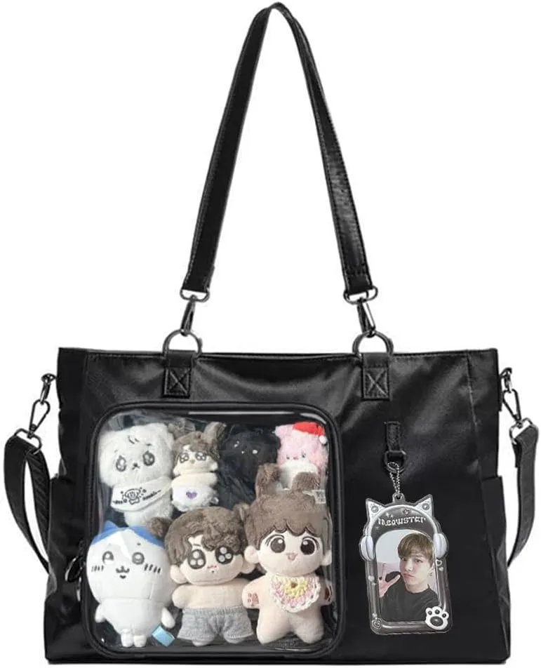 Ita Bag Cute Tote Bag for Kpop Fan Japanese Anime Pin Display Shoulder Bag Kawaii Crossbody Bag Messenger Bag, Black