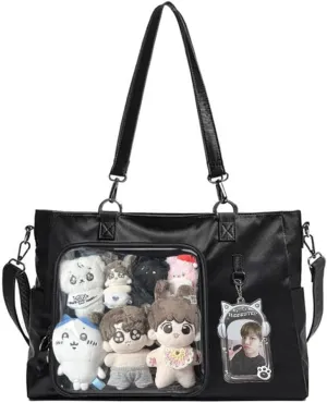Ita Bag Cute Tote Bag for Kpop Fan Japanese Anime Pin Display Shoulder Bag Kawaii Crossbody Bag Messenger Bag, Black
