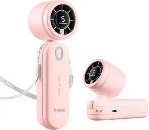 iTurbo Handheld Turbo Fan, Mini Foldable Portable Hand Fans, Rechargeable Battery, 5 Gear High Speeds Led Display,Powerful Airflow, 12Hrs Cooling Small Fan Travel Essentials Beach, Outdoor, Work