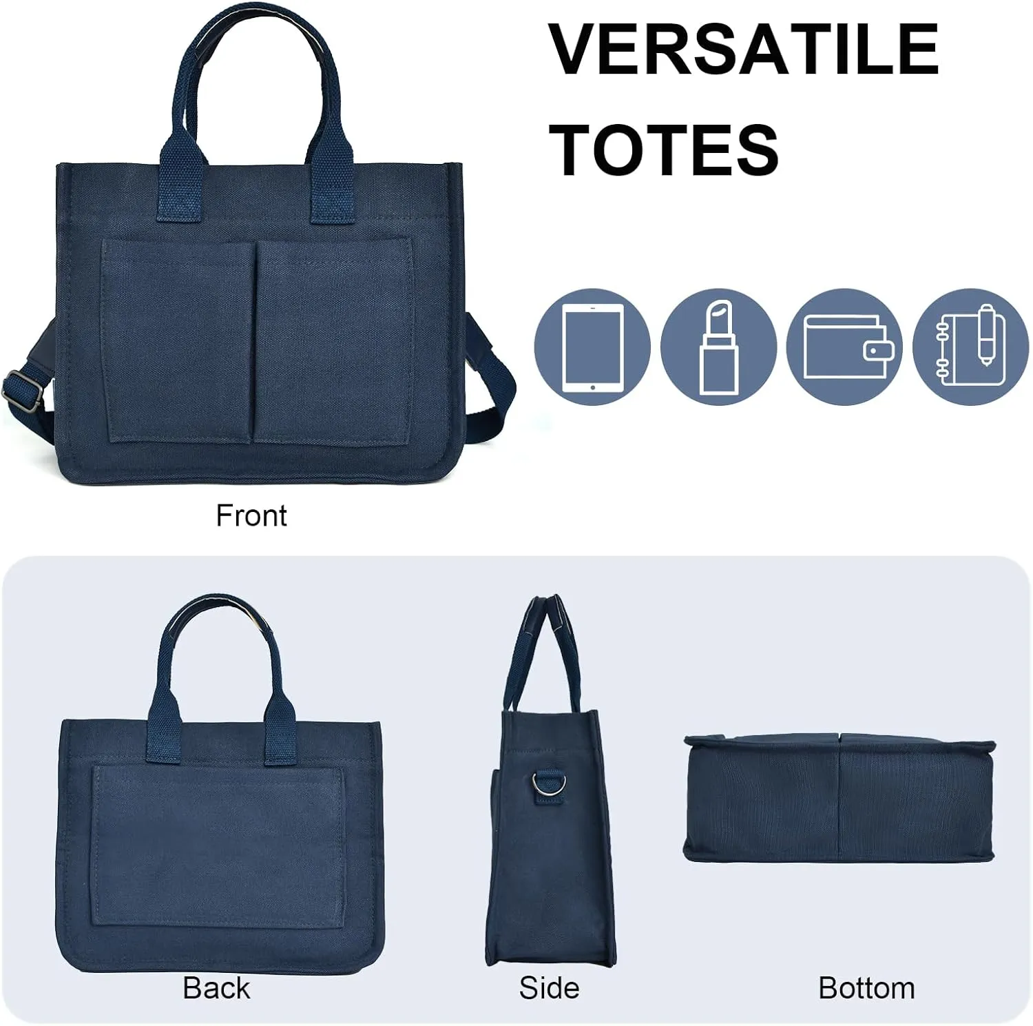 IwIeIaIrI Canvas Tote Bag for Women with Multi Pockets,Trendy Shoulder Handbag with Compartments for shopping,Work,Beach