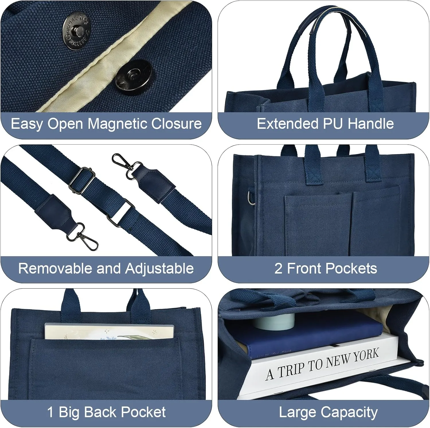 IwIeIaIrI Canvas Tote Bag for Women with Multi Pockets,Trendy Shoulder Handbag with Compartments for shopping,Work,Beach