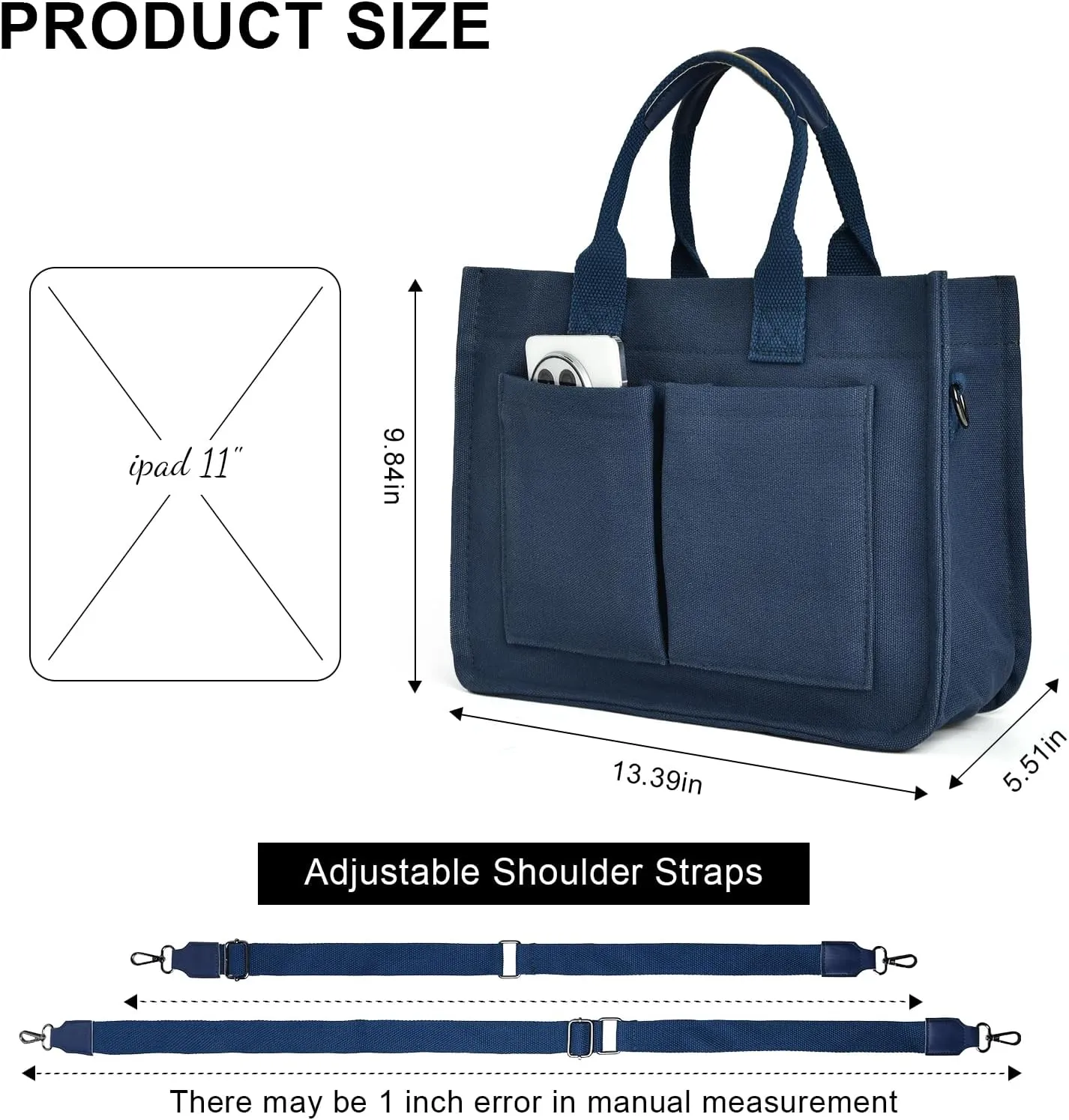 IwIeIaIrI Canvas Tote Bag for Women with Multi Pockets,Trendy Shoulder Handbag with Compartments for shopping,Work,Beach