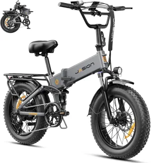 Jasion X-Hunter Electric Bike for Adults,1400W Peak Motor 30MPH Max Speed,48V 13AH Removable Battery, Full Suspension System Design,20''*4.0 Fat Tire Foldable Ebike 7-Speed Bicycles