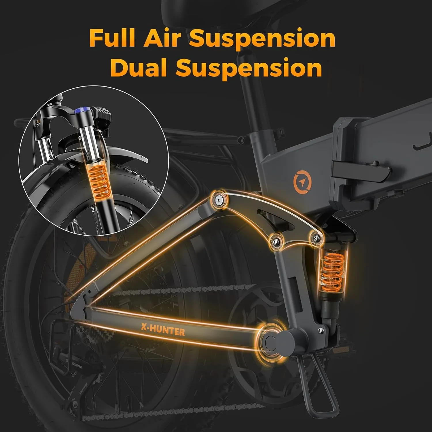 Jasion X-Hunter Electric Bike for Adults,1400W Peak Motor 30MPH Max Speed,48V 13AH Removable Battery, Full Suspension System Design,20''*4.0 Fat Tire Foldable Ebike 7-Speed Bicycles